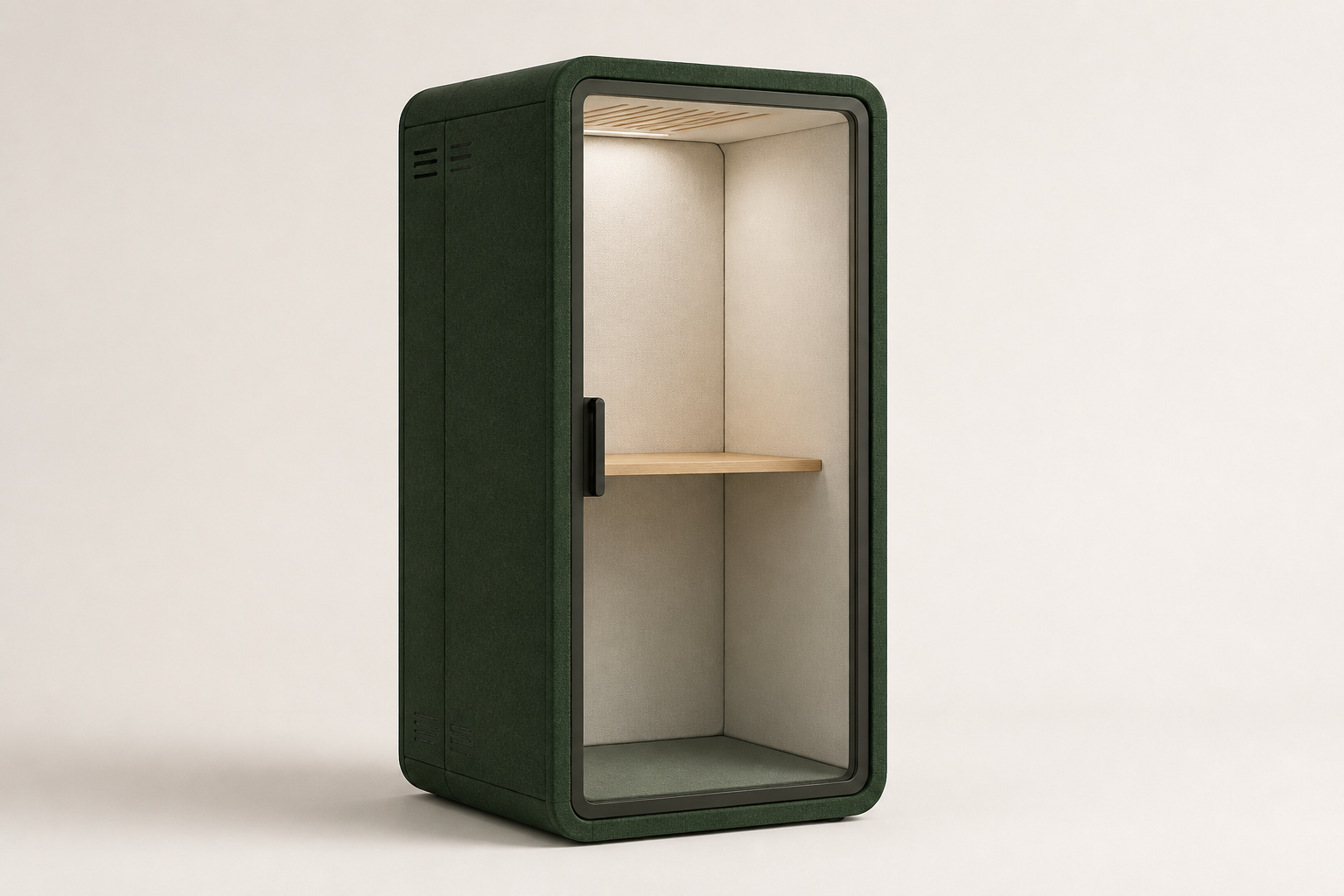 Concept image of an acoustic booth direction within an open office.